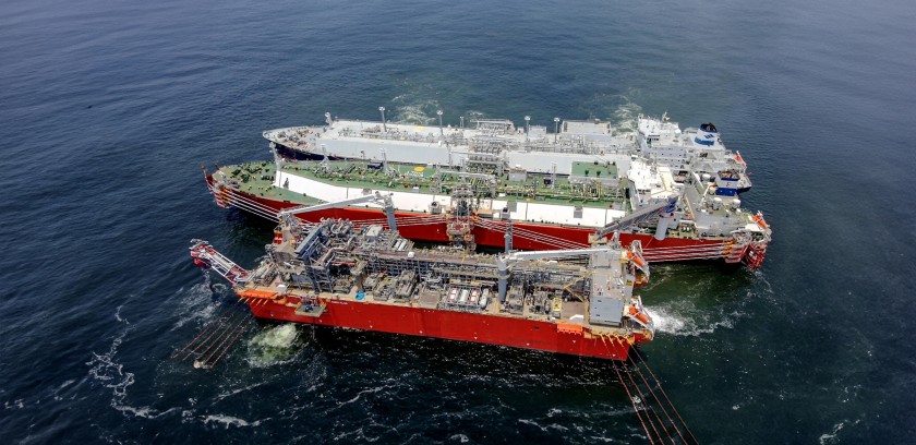 Aerial view of the ship Tango FLNG off Mozambique
