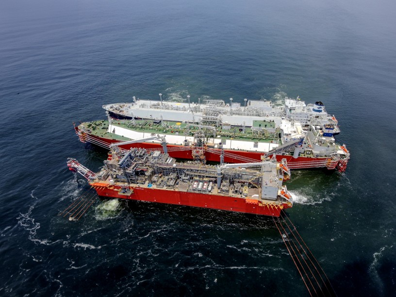 Aerial view of the ship Tango FLNG off Mozambique