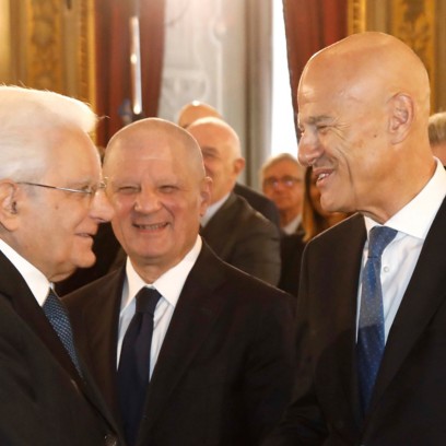 Claudio Descalzi, CEO of Eni, Sergio Mattarella, President of the Italian Republic and Giuseppe Zafarana, Chairman of the Board of Directors of Eni.