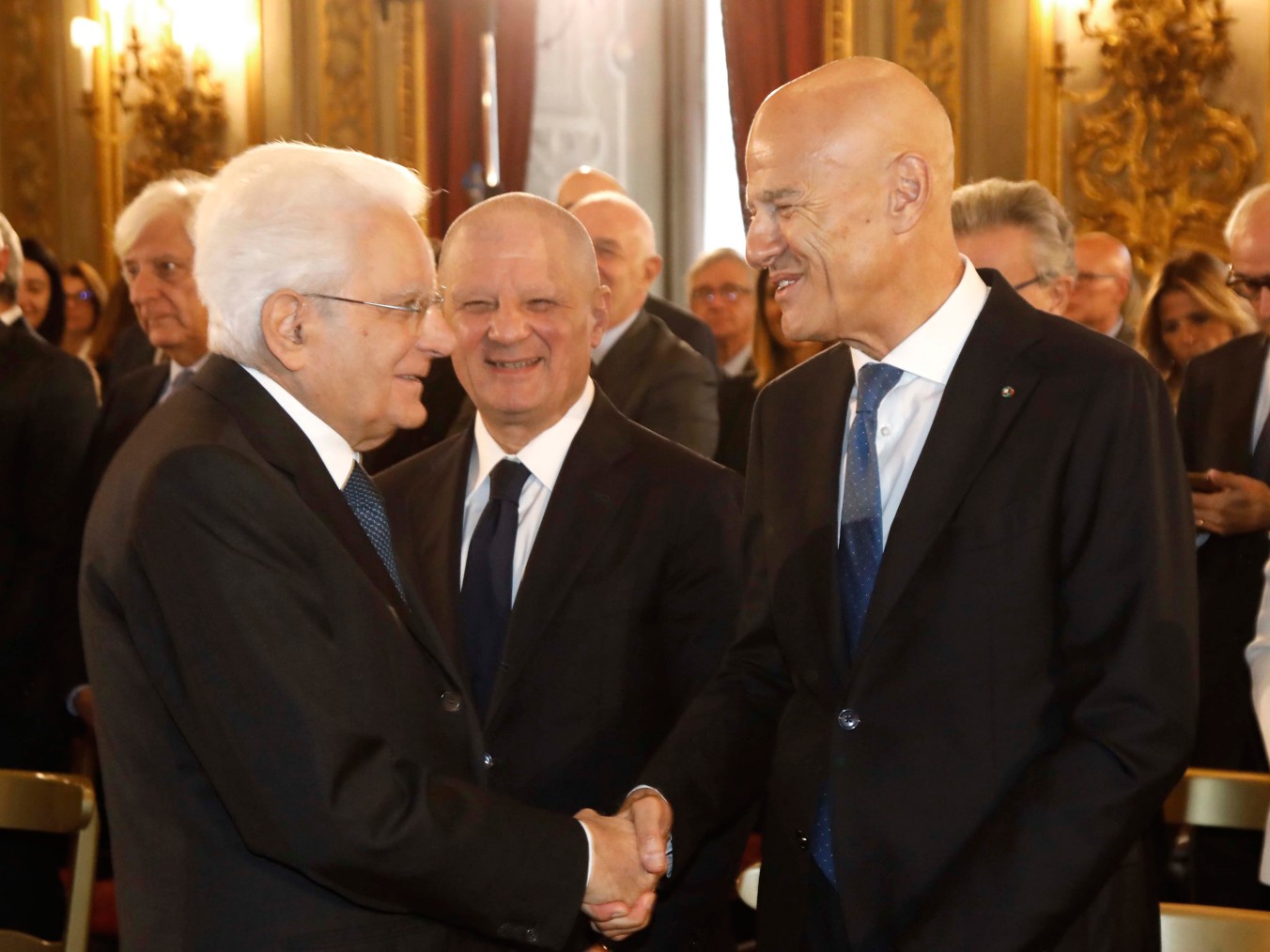 Claudio Descalzi, CEO of Eni, Sergio Mattarella, President of the Italian Republic and Giuseppe Zafarana, Chairman of the Board of Directors of Eni.