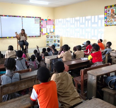 Little kids in class during lesson