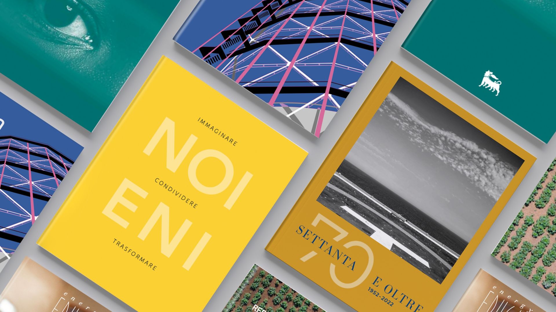 Some covers of books published by Eni