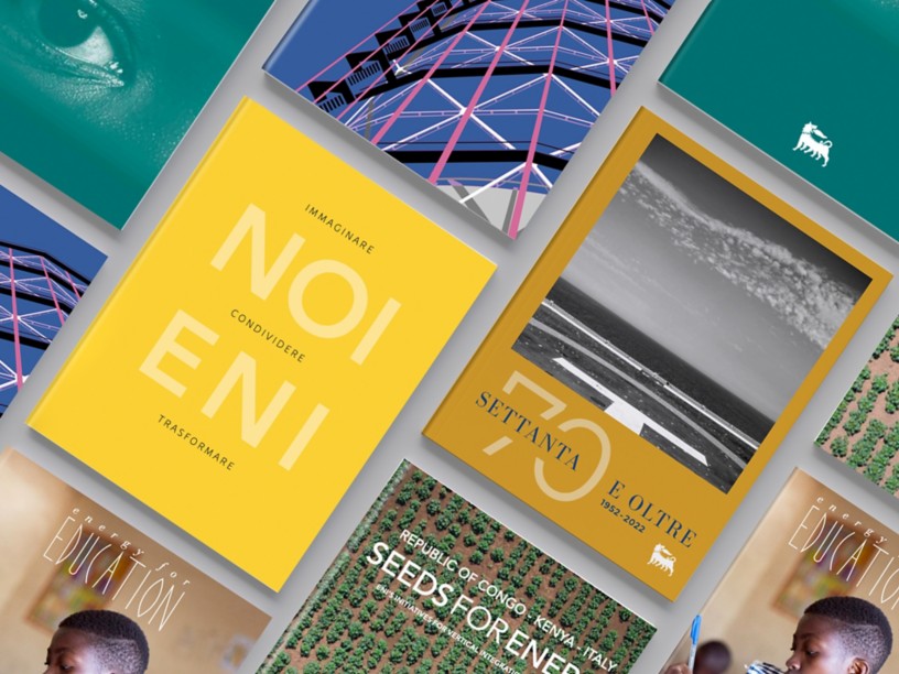 Alcune cover dei libri pubblicati da Eni