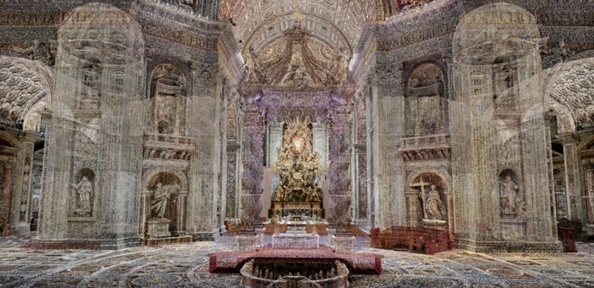 Ricostruzione digitale 3D, interno Basilica di San Pietro, Altare Papale