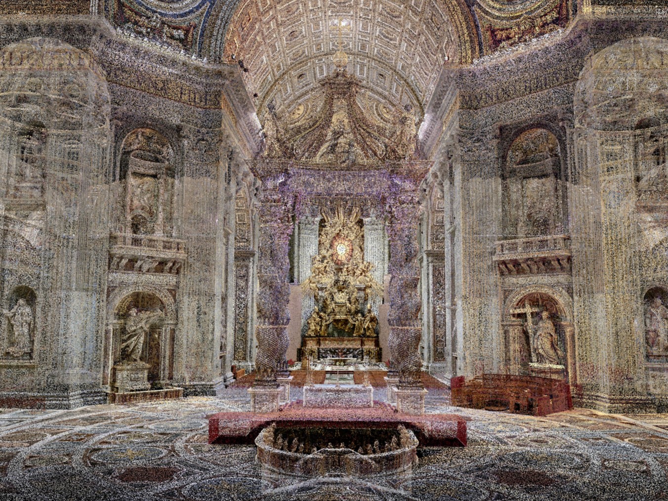 Ricostruzione digitale 3D, interno Basilica di San Pietro, Altare Papale