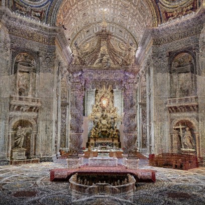 Ricostruzione digitale 3D, interno Basilica di San Pietro, Altare Papale