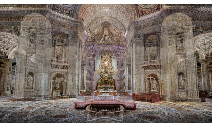 Ricostruzione digitale 3D, interno Basilica di San Pietro, Altare Papale