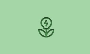 Icona stilizzata di una pianta con due foglie e un bulbo sopra, contenente un simbolo di fulmine, su sfondo verde chiaro. Rappresenta il concetto di energia sostenibile o bioenergia.