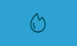 Stylized flame icon in dark blue on a solid light blue background