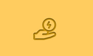 Stylized icon of a hand holding a coin with an energy symbol, on an ochre yellow background.