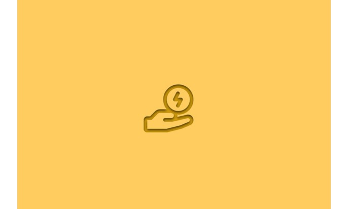 Stylized icon of a hand holding a coin with an energy symbol, on an ochre yellow background.