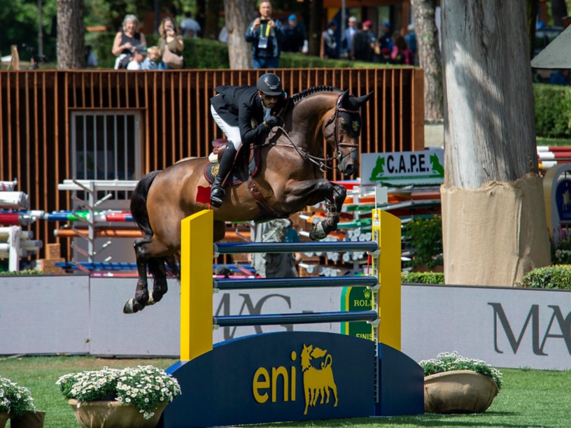 Show jumping horses at the Piazza di Siena event