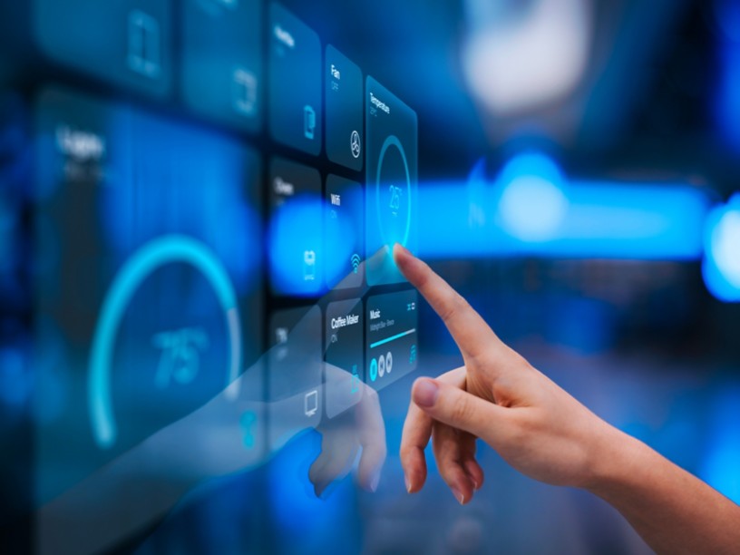 Hand on interactive screen