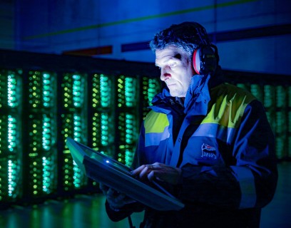 Worker inside HPC5 with iPad