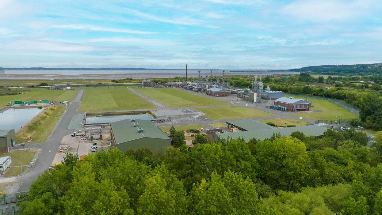 A view of HyNet’s onshore facilities with the sea on the horizon