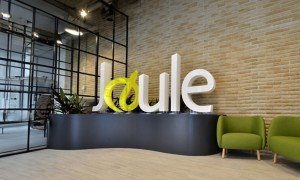 Entrance to Joule School with logo