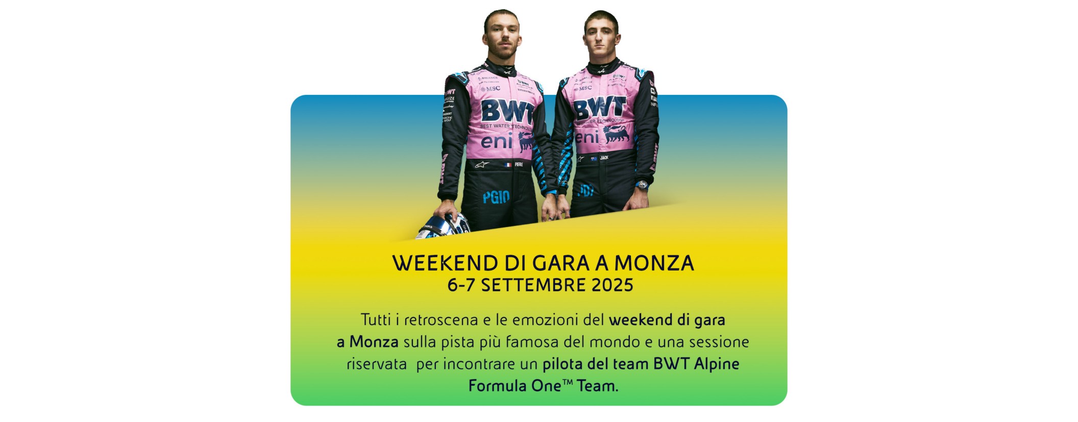 foto dei due piloti Alpine e data del Gran Premio di Monza