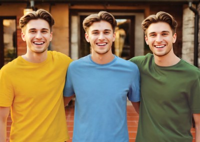 Tre ragazzi sorridenti che si abbracciano