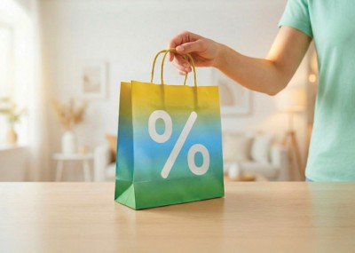 Shopper colorata con simbolo percentuale
