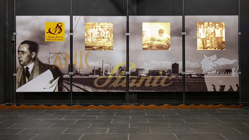 Museum entrance with panels about the plant’s history