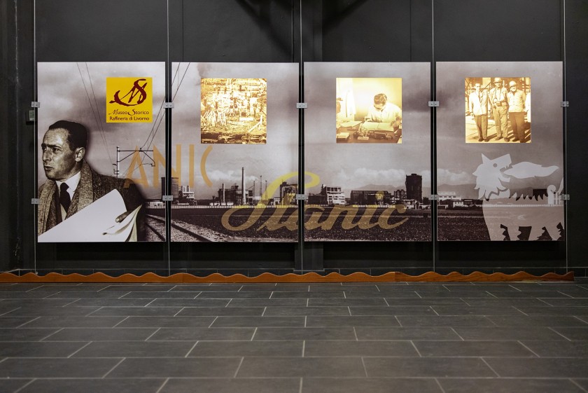 Museum entrance with panels about the plant’s history