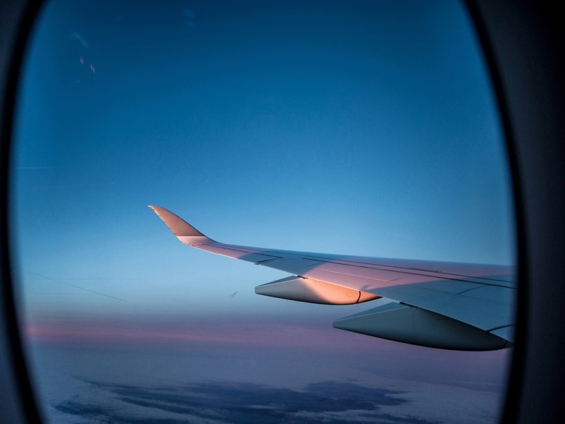 Wing of the airplane seen from the window
