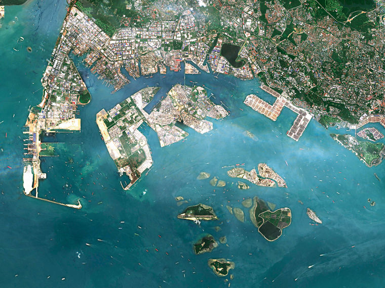 Satellitenaufnahme von Singapur.