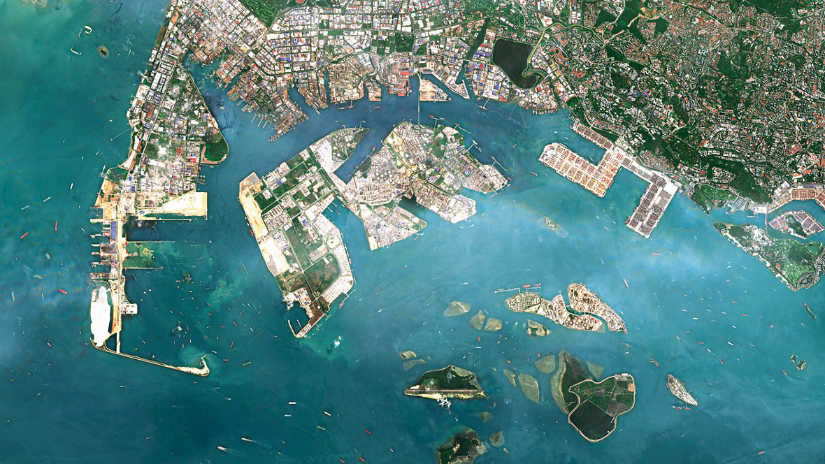 Satellitenaufnahme von Singapur.