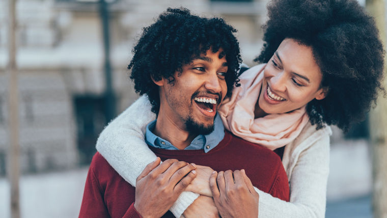 Portrait of happy young couple outdoor