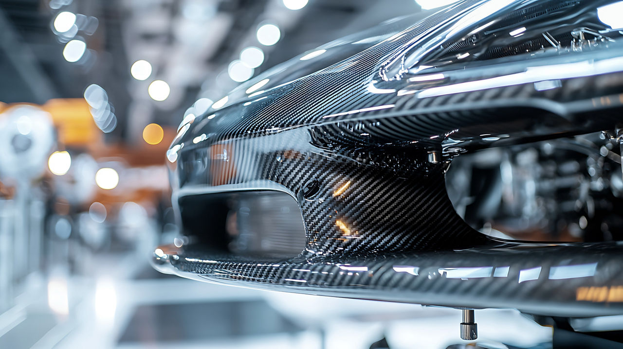 A High performance composite material used in automotive engineering, showcasing sleek design and advanced technology