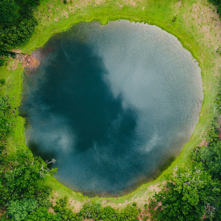 Round pond from above, Fanal, Madeira, Portugal