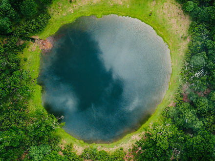 Round pond from above, Fanal, Madeira, Portugal