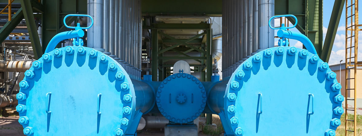 The end caps of two gas pipelines in light blue