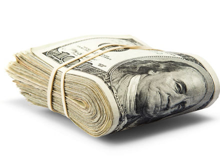 A bundle of one hundred US dollar bills