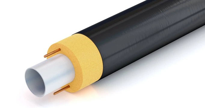 Insulated pipe with rigid PU foam and copper rods for industrial thermal protection