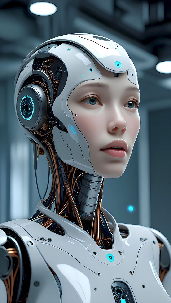 Ein Roboter mit menschlichem Gesicht.