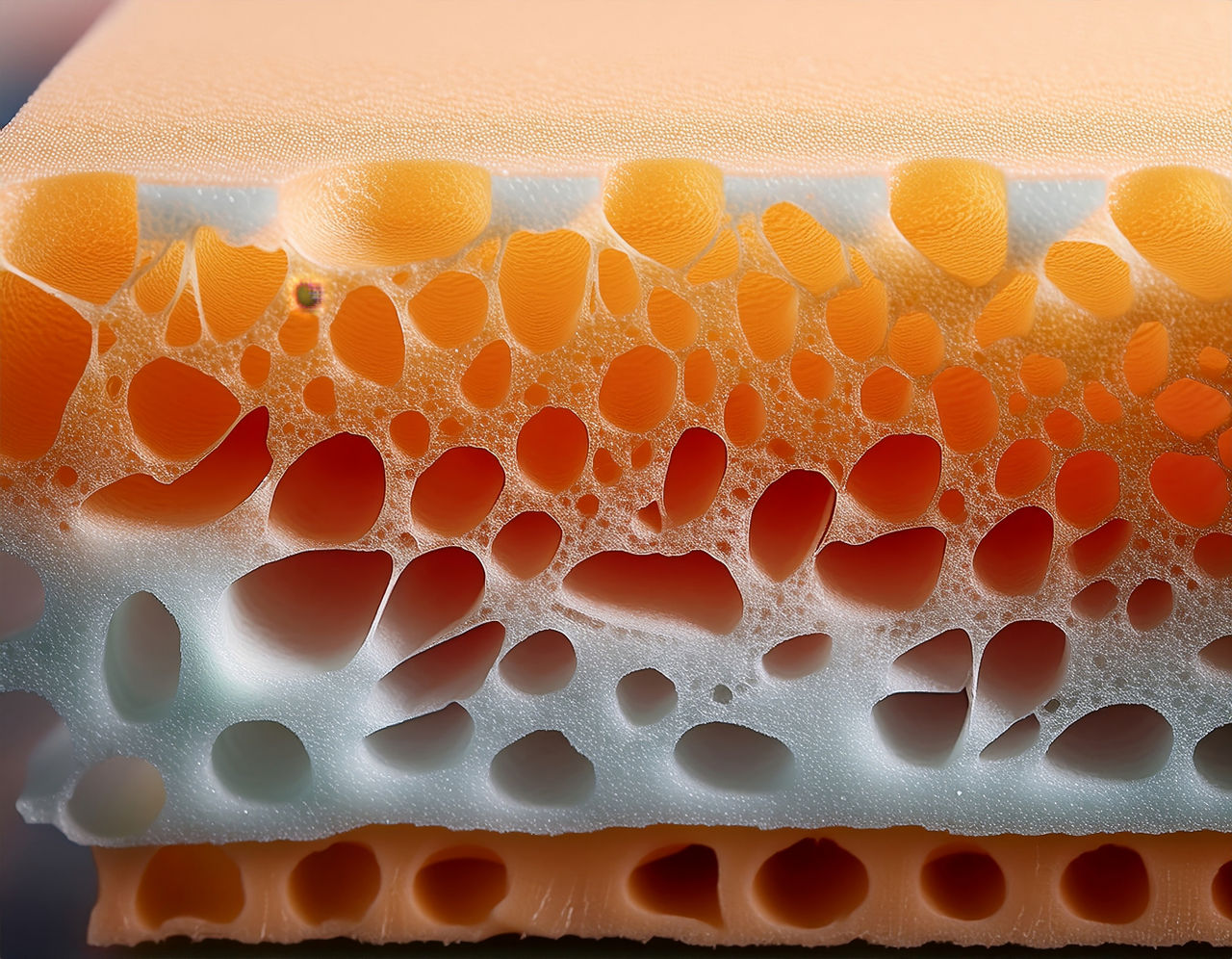 Close-up of foam cross-section showing cellular layers