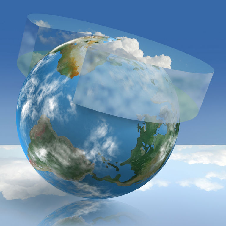 Eine Erdkugel mit einem Schutzschirm