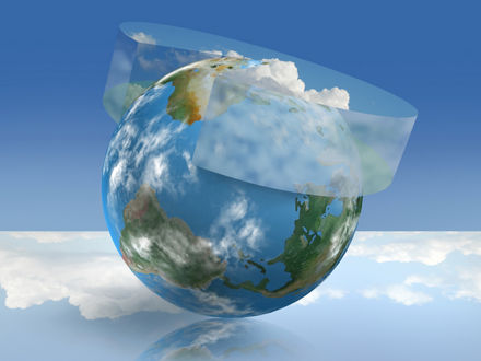 Eine Erdkugel mit einem Schutzschirm