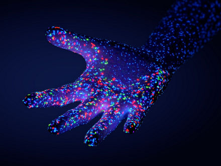 Various bacteria and pathogens on a human hand, the microbiota of the skin - 3d illustration