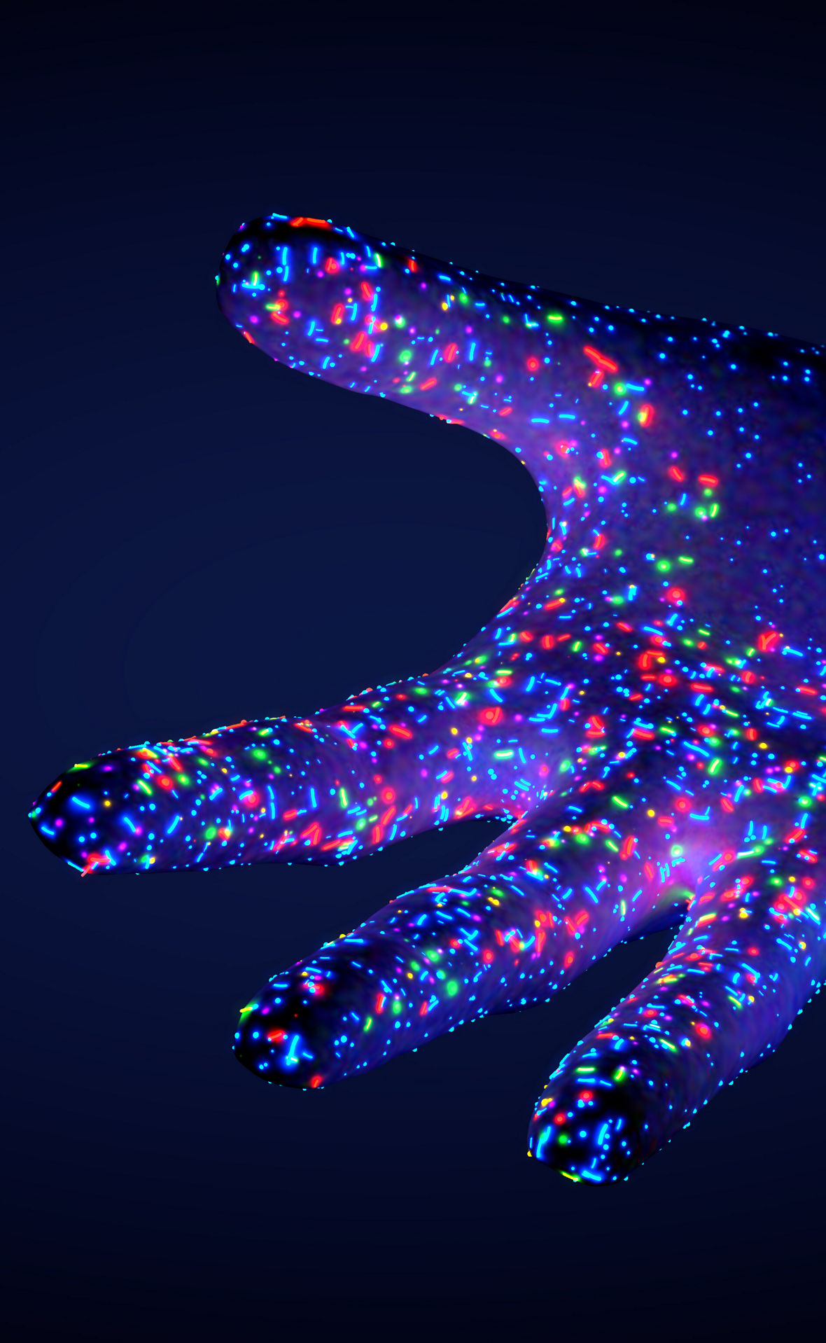 Various bacteria and pathogens on a human hand, the microbiota of the skin - 3d illustration