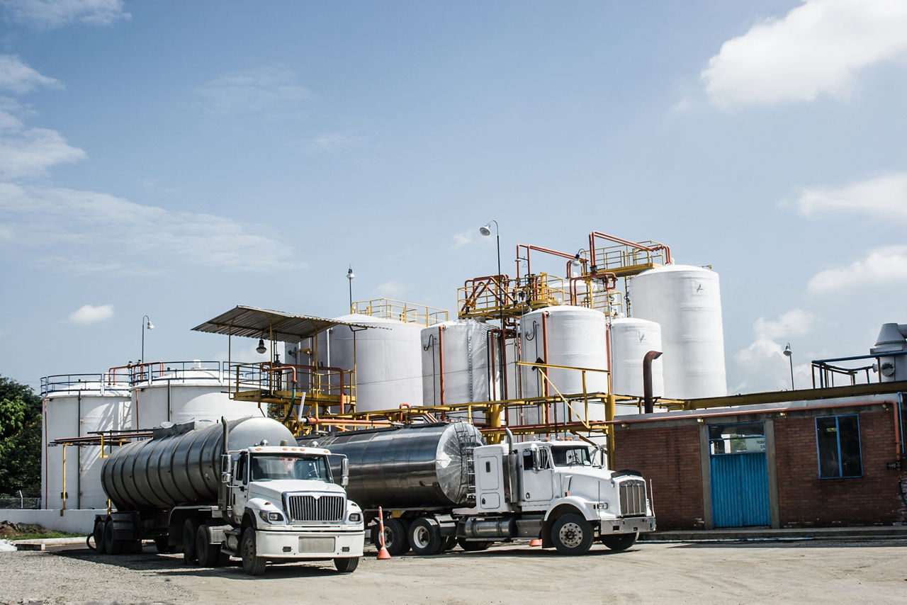 Chemical Industry, Storage Tank And Tanker Truck In Industrial Plant
