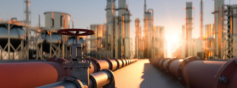 Natural gas pipeline in a refinery 3d render