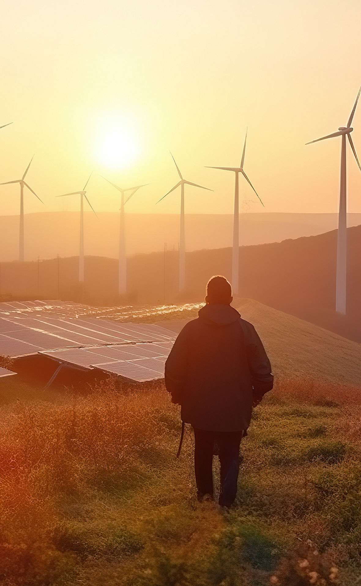 Photovoltaik-Kraftwerk mit Windrädern (KI generiertes Bild) 