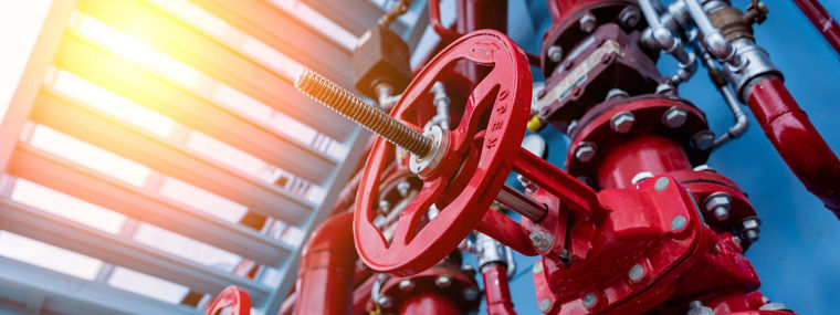 Header pipes valve zone and fire alarm control system at industrial plants
