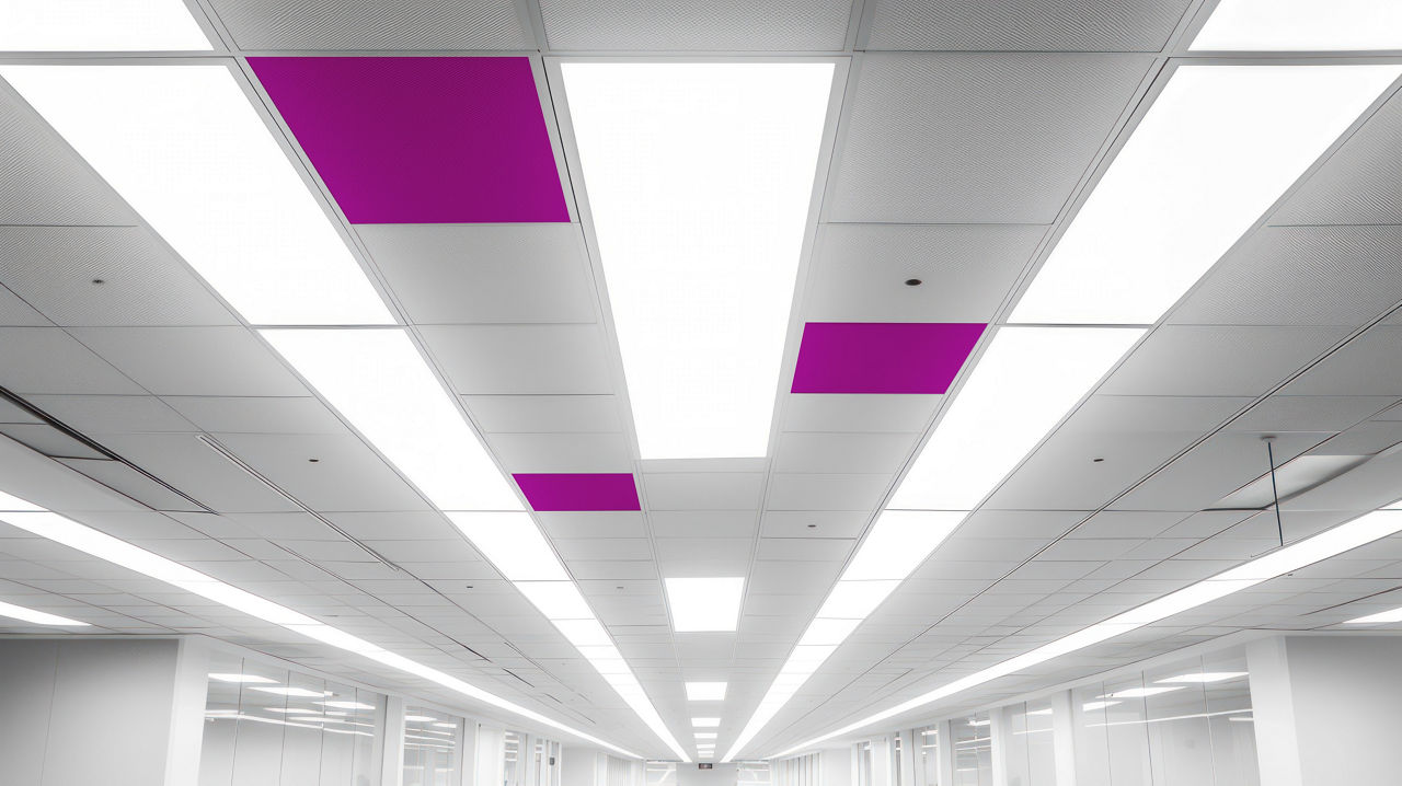 Fluorescent lamp on white ceiling