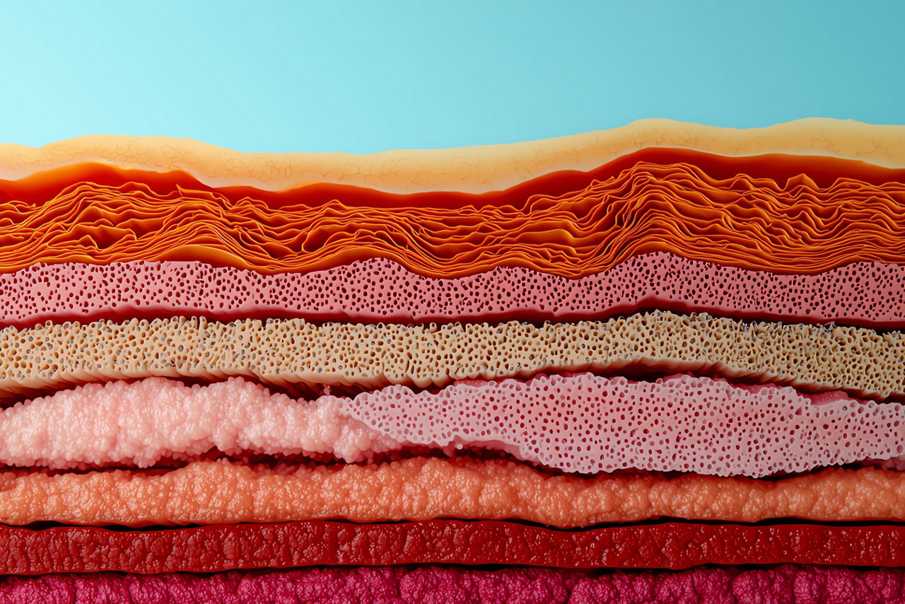 Human 3D-Rendering der Hautschichten in starker Vergrößerung