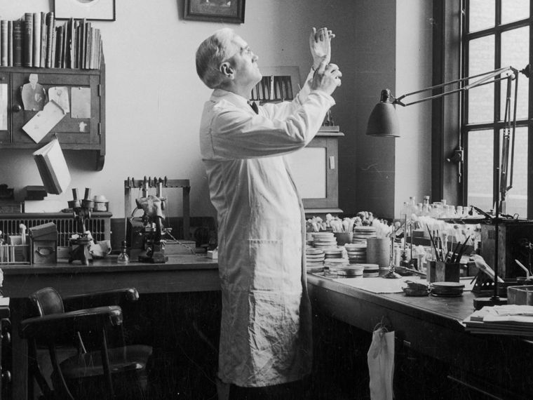 Alexander Fleming in his lab