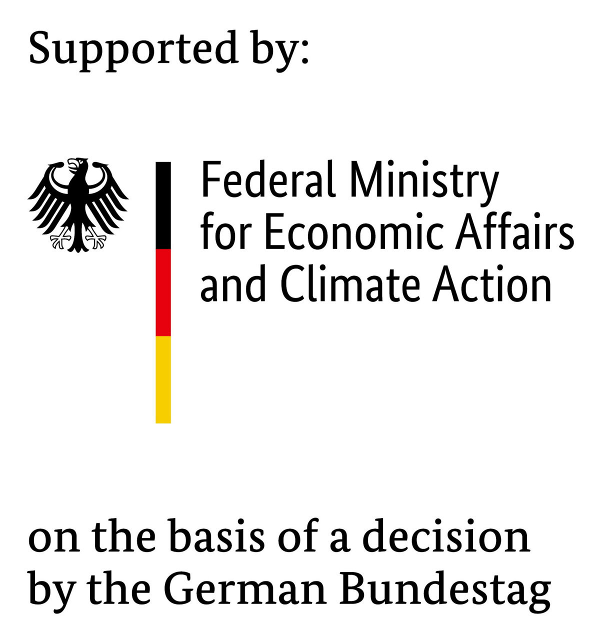 A federal eagle, with the sentence: “Supported by the Federal Ministry for Economic Affairs and Climate Action on the basis of a decision of the German Bundestag.”