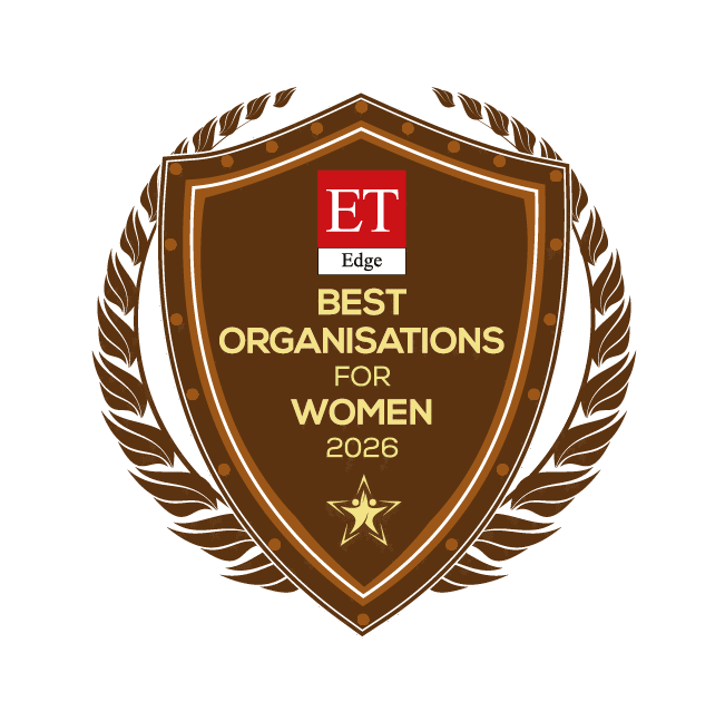 Illustration of a brown shield with laurel wreath, featuring "Best Organisations for Women 2026" text.